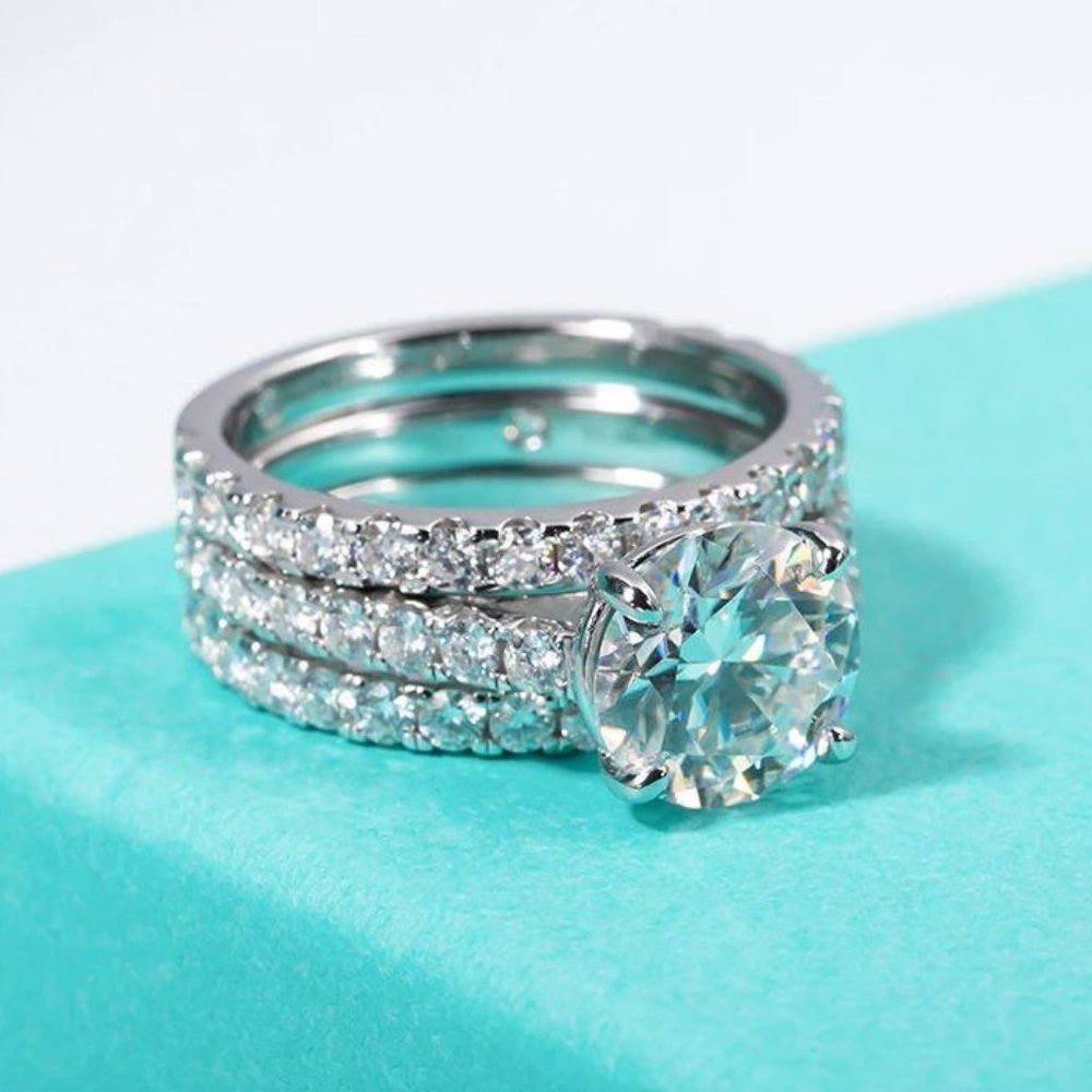 Certified 4.75ct. t.w. Moissanite Diamond Wedding 3 pcs Ring Set NEW - Picture 8 of 15